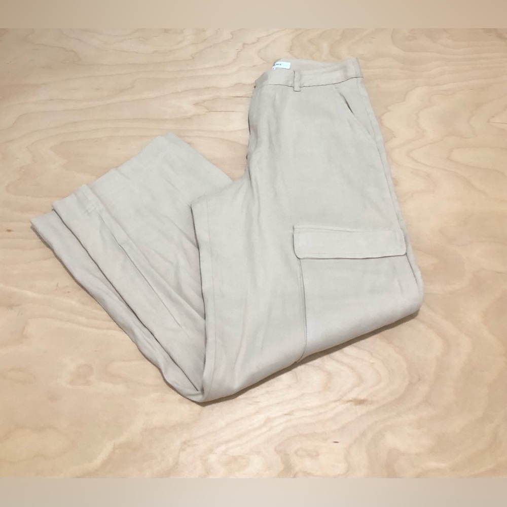 Frame Wide Legs Sand Beige Cargo Pants Organic Linen Blend Womens 6
